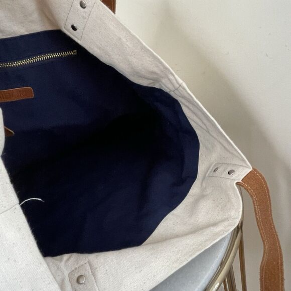 MIDORI Los Angeles Havana Striped Canvas Tote Bag Leather Straps African Print - Picture 11 of 12